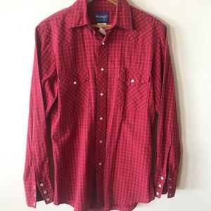 Wrangler Red Black Checkered Pearl Snap Shirt